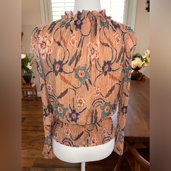 Joie Blouse Top Gold Shimmer Ruffles Sz S Floral Romantic Flirty Coquettish - Picture 4 of 9